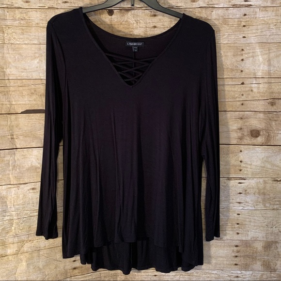 Lane Bryant Criss-Cross Neck Black Top 14/16 - Picture 2 of 3